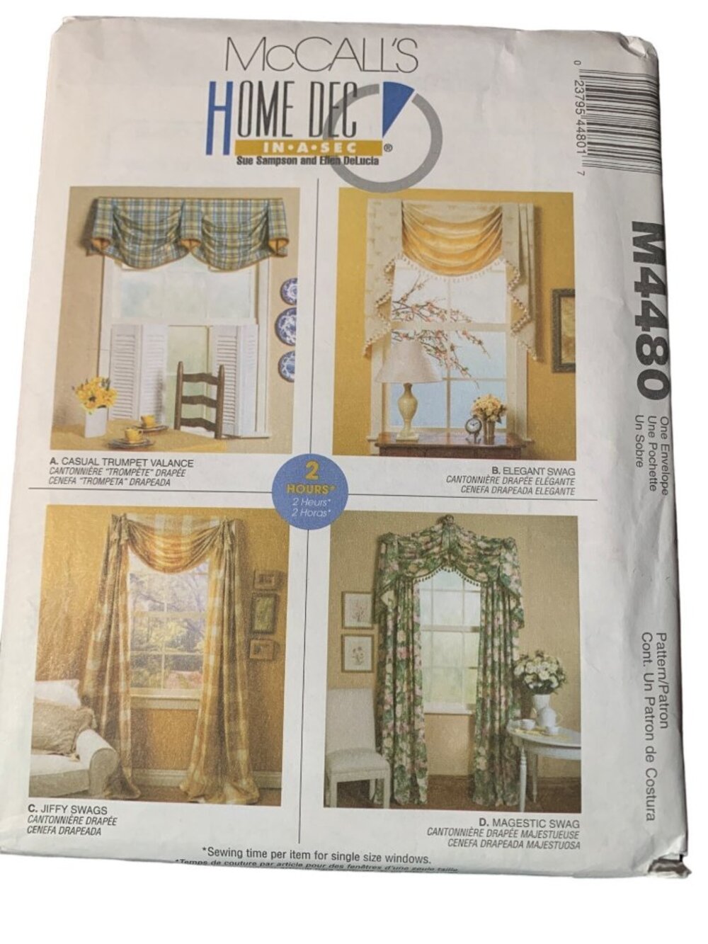 McCall's Home Dec Pattern M4480 Curtain Valance & Drapes Uncut